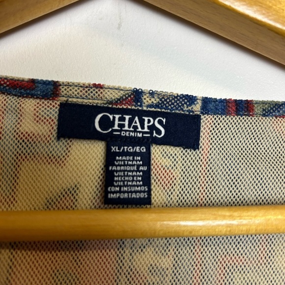 Vintage y2K Chaps Top Blouse XL Stretch Artsy Long Sleeve Carpenter bee fabric - Picture 5 of 12